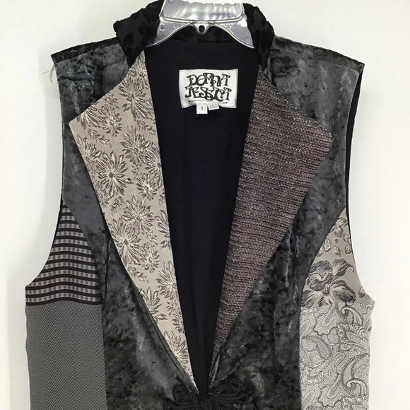 Donna Jessica Vintage Mixed Fabric & Texture Eclectic Vest Black/Gray Size 1 - Picture 3 of 7